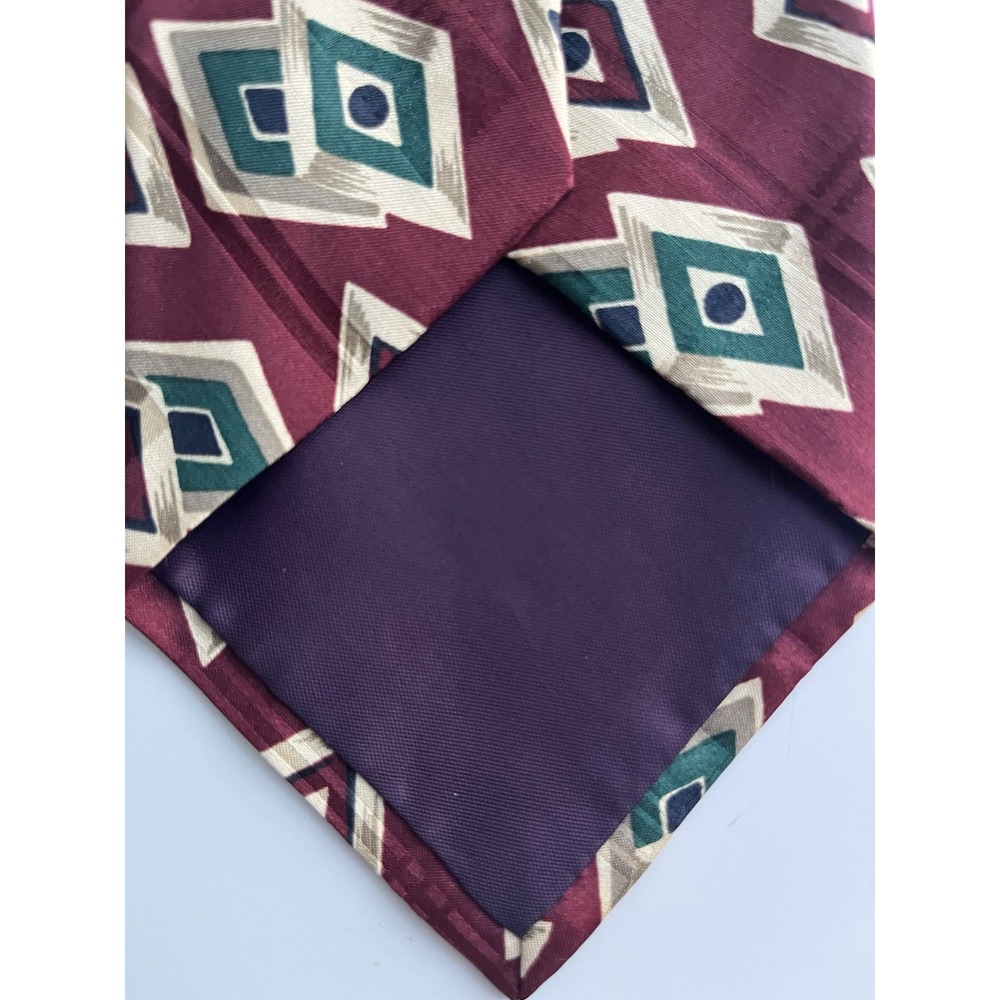 Polo Ralph Lauren Hand Made Neck Tie Burgundy Geometric 57" X 3‎ 3/4" - Picture 4 of 5